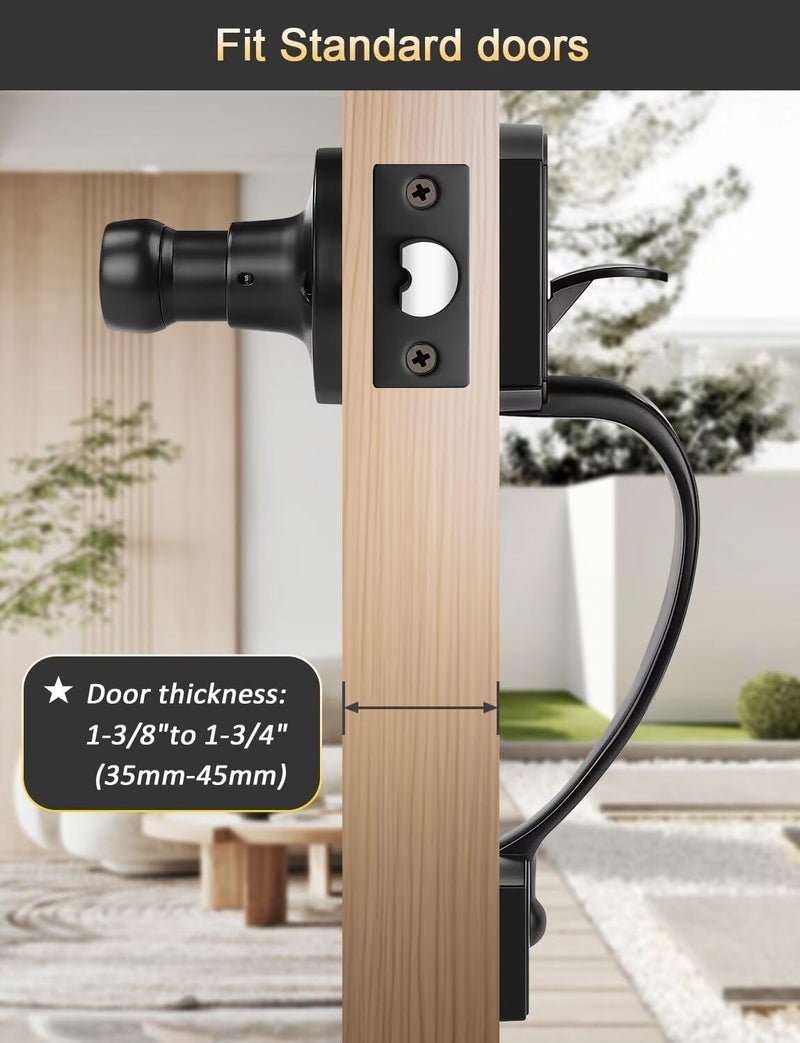 Tinewa Camelot Trim Lower Half Handleset, Matte Black Finish, Upgated Entry Door Handle with Accent Wave Door Lever for Electronic Keypad with Drop Interior Left Handed Lever - Image 5